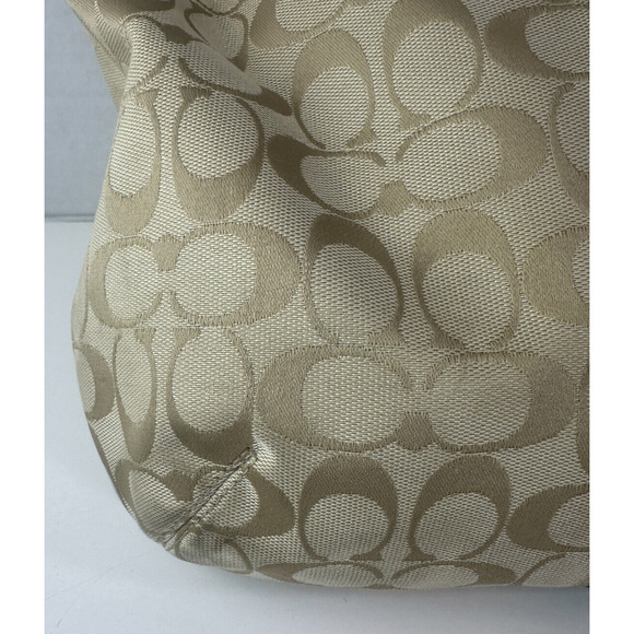 COACH Convertible Hobo Shoulder Bag Crossbody Tan Green Stripe Purse F29941 - Picture 12 of 16